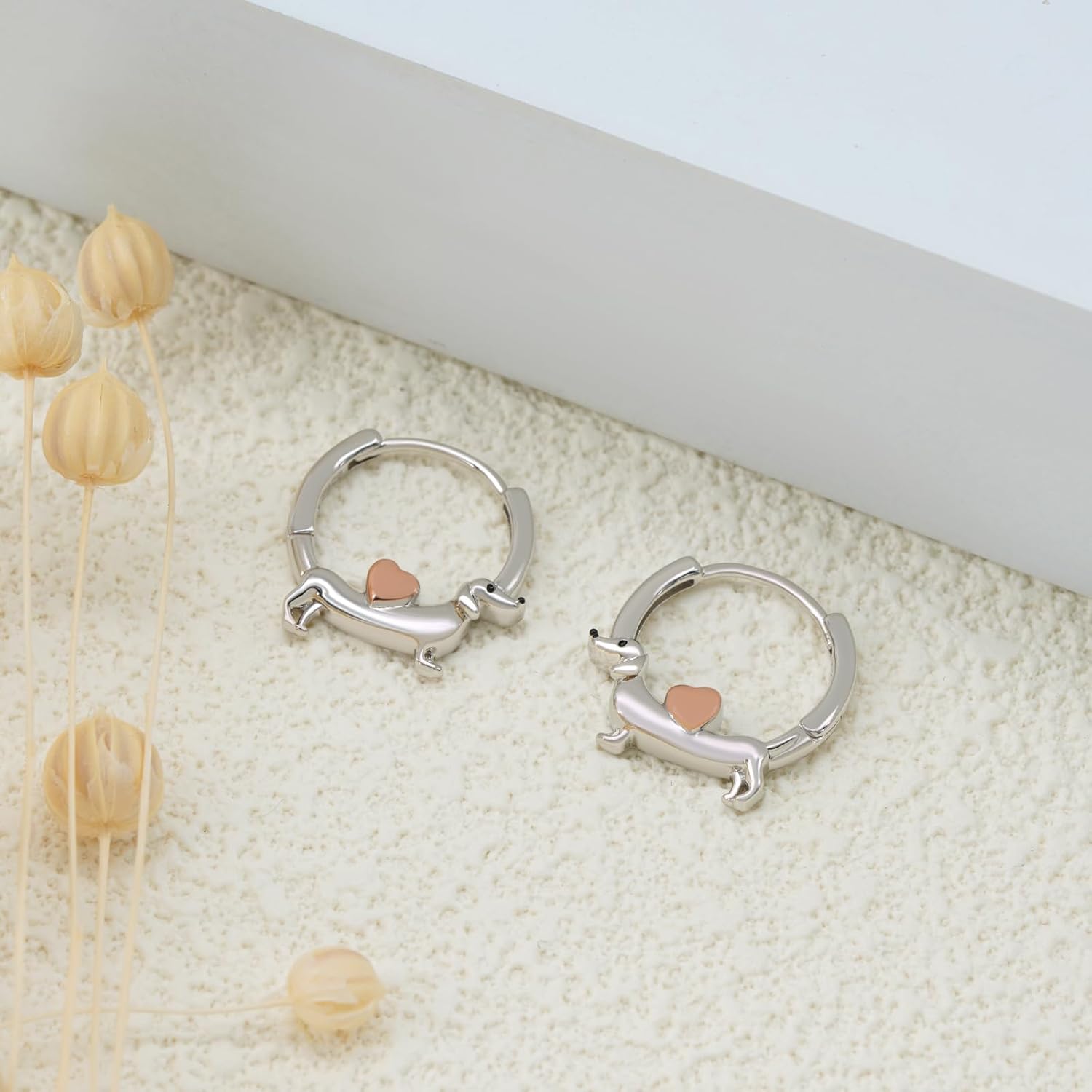 Dachshund Hoop Earrings 925 Sterling Silver Dog Earrings Cute Animal Puppy Dog Jewelry for Women Dachshund Gifts for Women - Image 2