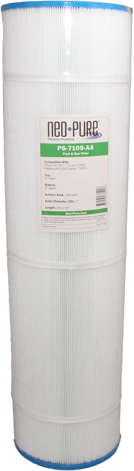 Neo-Pure PS-7105-AA Pool and Spa Filter 7" x 26-1/16" Compatible with Filbur FC-1977, Aladdin 20503, Baleen AK-60431, Darlly 71053, Excel XLS-718 and Pleatco PCC105