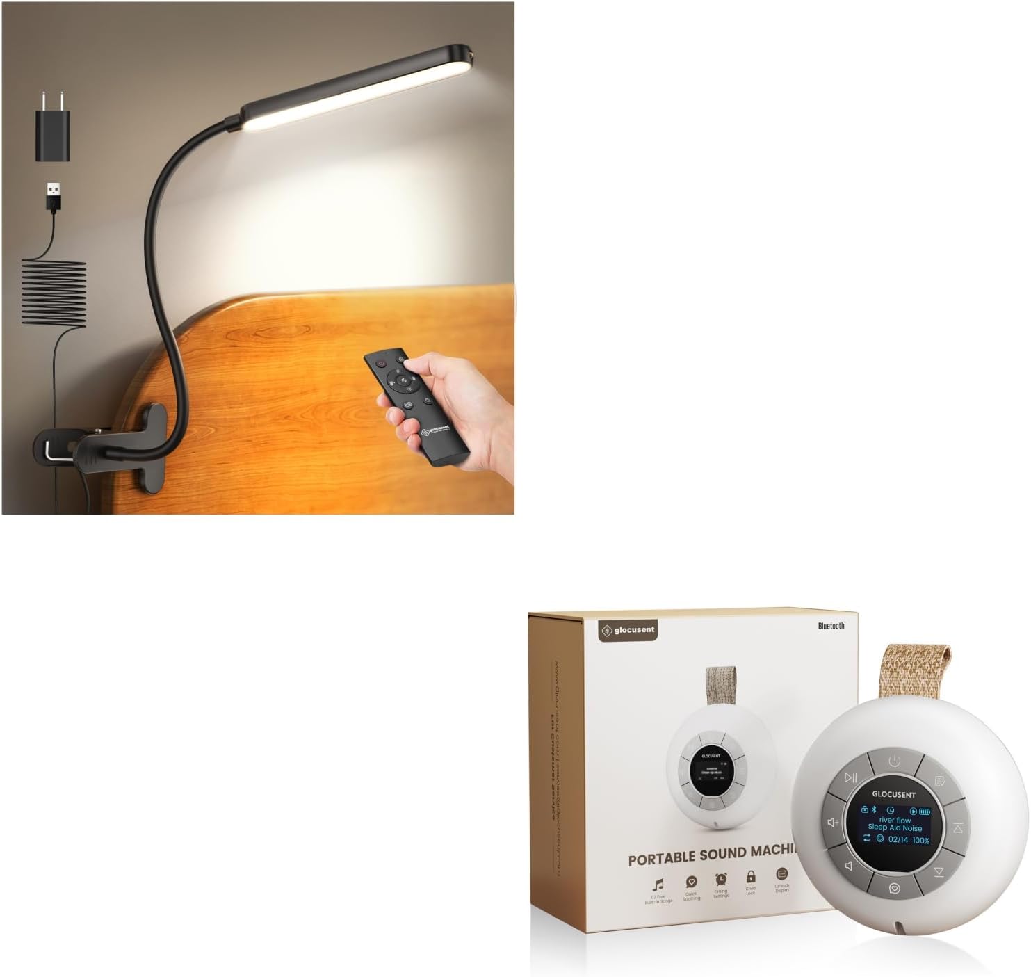 Glocusent 1Pack 38 LED Clip on Light Bundle 1Pack Portable Sound Machine