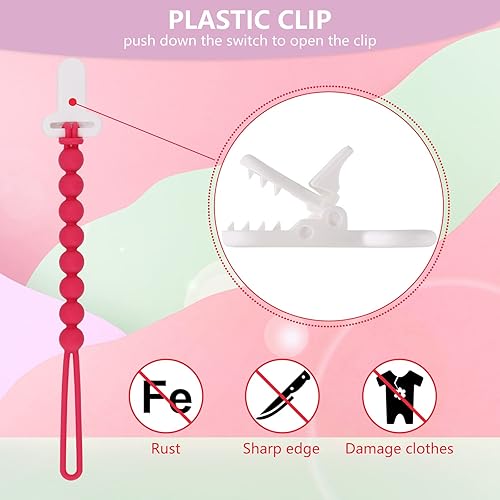 Miniatura 2 de Paquete de 4 clips de silicona para chupete con cuentas de una sola pieza para bebés, niños y niñas, soportes flexibles y libres de óxido para