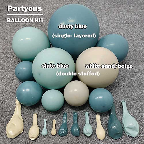 Partycus Dusty Blue Balloon Garland Double Stuffed Slate Blue White Sand Beige Latex Balloons Pastel Dark Teal Balloon Arch Kit For Baby Shower Birthday Graduation Jungle Party Decoration #TOP1
