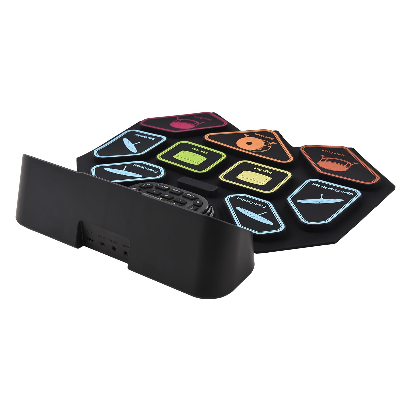 Batería Electrónica Portátil, Kit de Batería de Mano con Luces LED, Recargable, Ligera, 9 Pads, Pad Práctica, Baquetas para músicos. (Negra)
