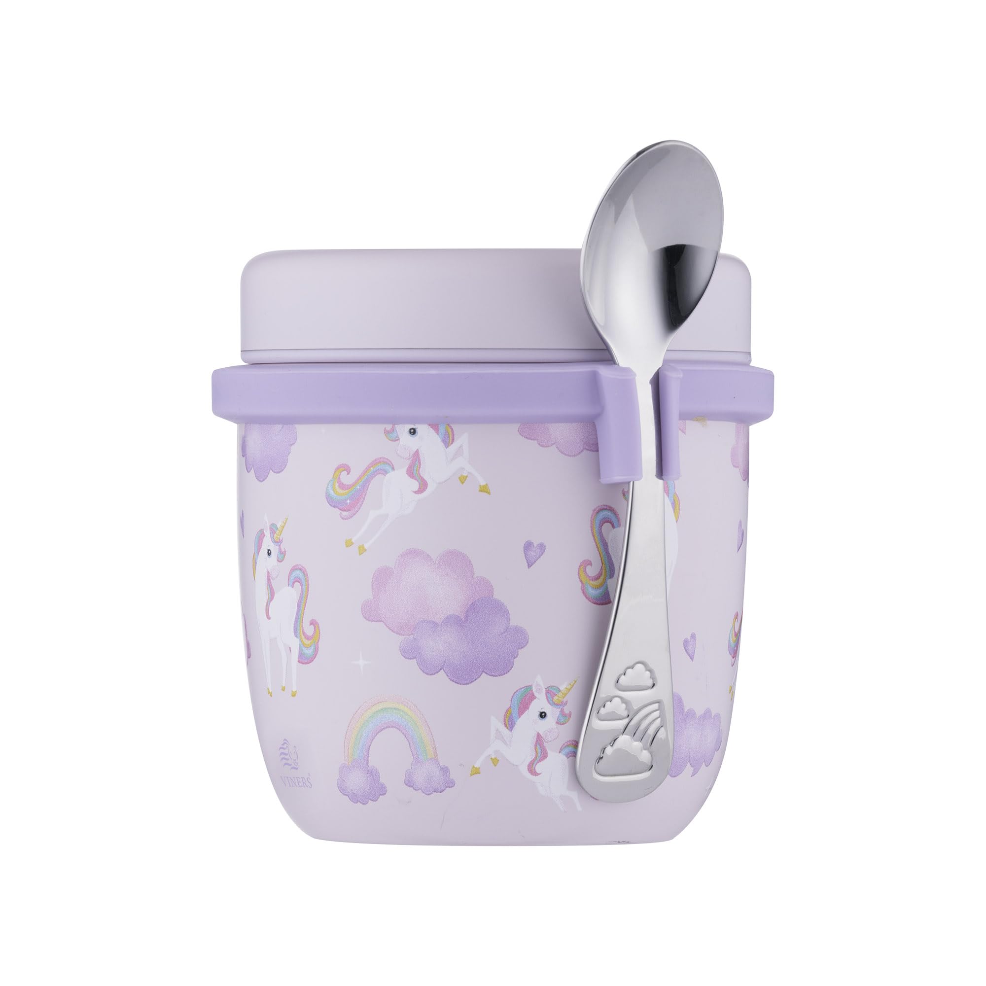 Viners Kids Unicorn Food Flask 300ml | Insulated Stainless Steel Lunch Flask with Spoon | Leak Resistant | Keeps Food Hot 3h / Cold 6h | Lightweight & Durable | Children’s Food Pot 3+