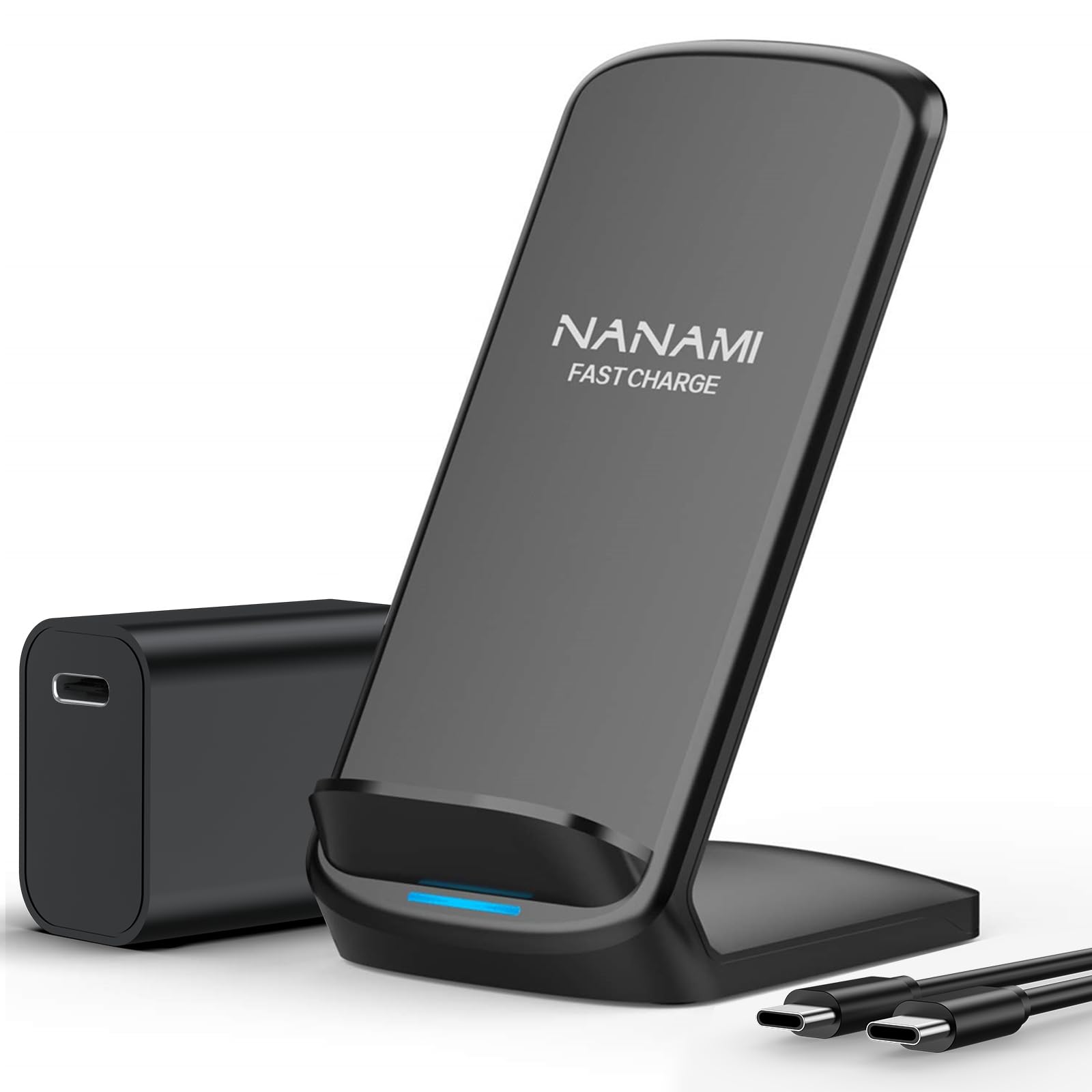 NANAMI ワイヤレス充電器 (USB-C 20W出力の急速充電器に昇進) 置くだけ充電器 セット (Qi/PSE認証済み) 卓上充電器 | 7.5W/10W/15W iPhone 18/17/16/15/14/13/12シリーズ/SE第三世代/11(Pro)/XR/8 Galaxy S26/S25/S24/S23(Ultra) Pixel 各機種対応 敬老の日 プレゼント黒
