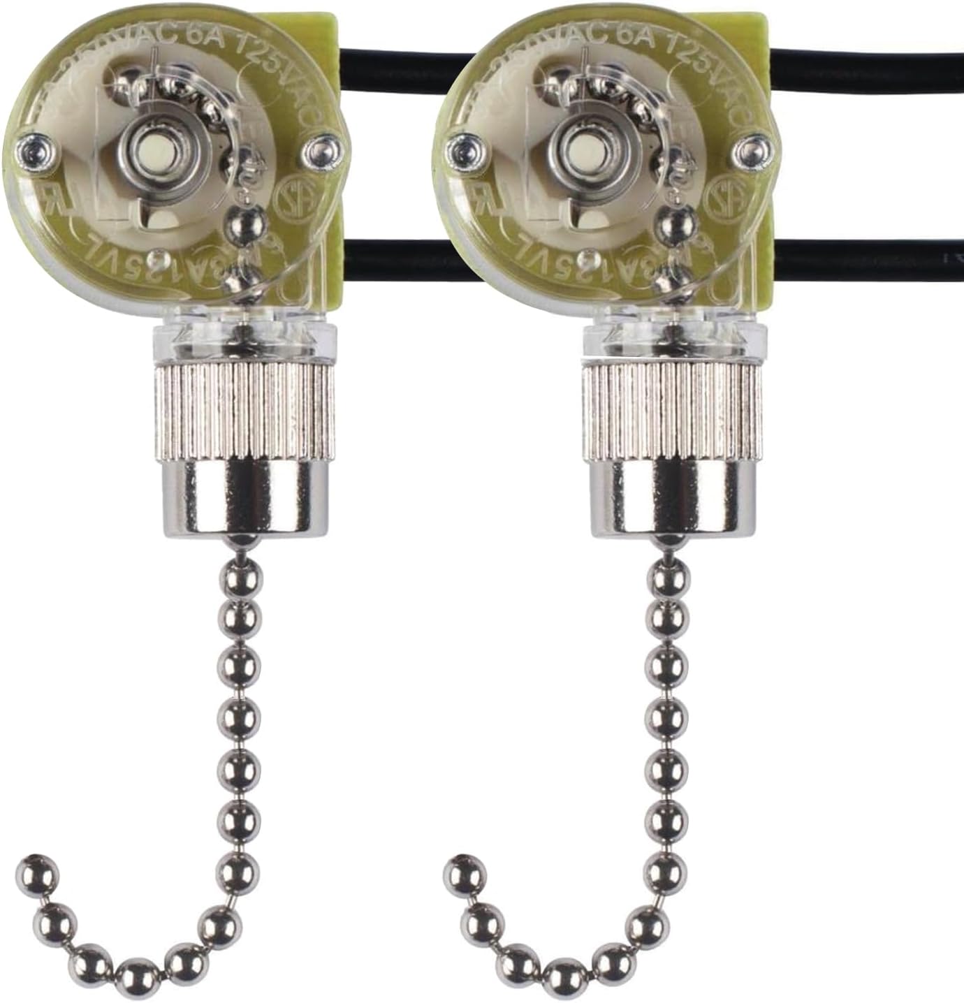 Ceiling Fan Pull Chain Switch for Fan Light, Zing Ear ZE-109 ON-OFF Pull Chain Lamp Switch with Cord for Ceiling Fan Lights, Lamps, Canopy Lights (Nickel 2 PACK)