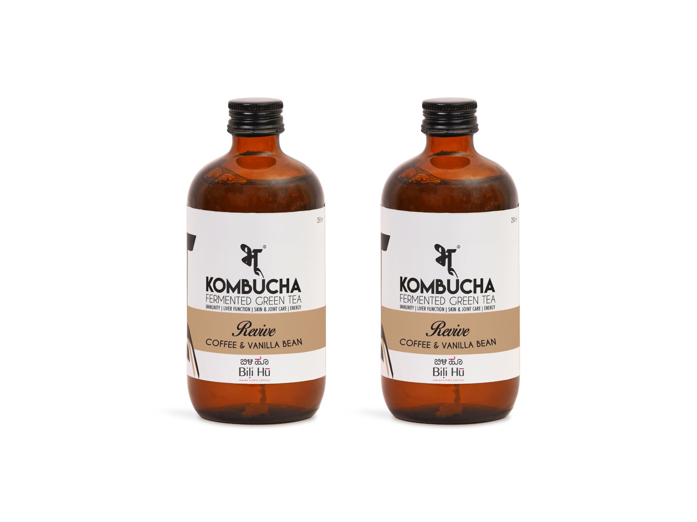 Kombucha Fermented Green Tea - Revive: Coffee & Vanilla Bean 250ml (Pack of 2)
