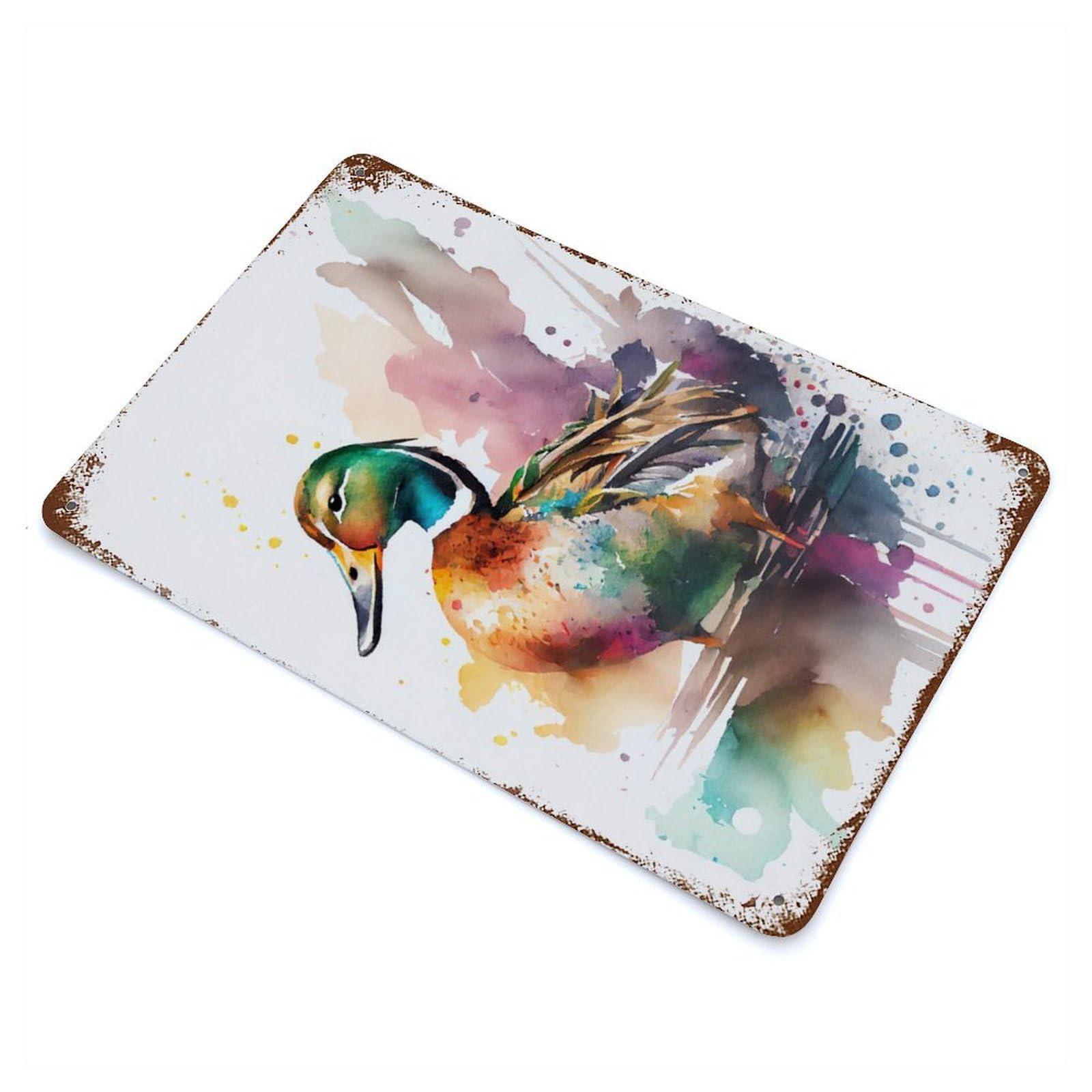 Garage Style Duck Watercolors Vintage Rust Metal Sign 11.8"x7.9", Retro Wall Decor for Bar And Workshop