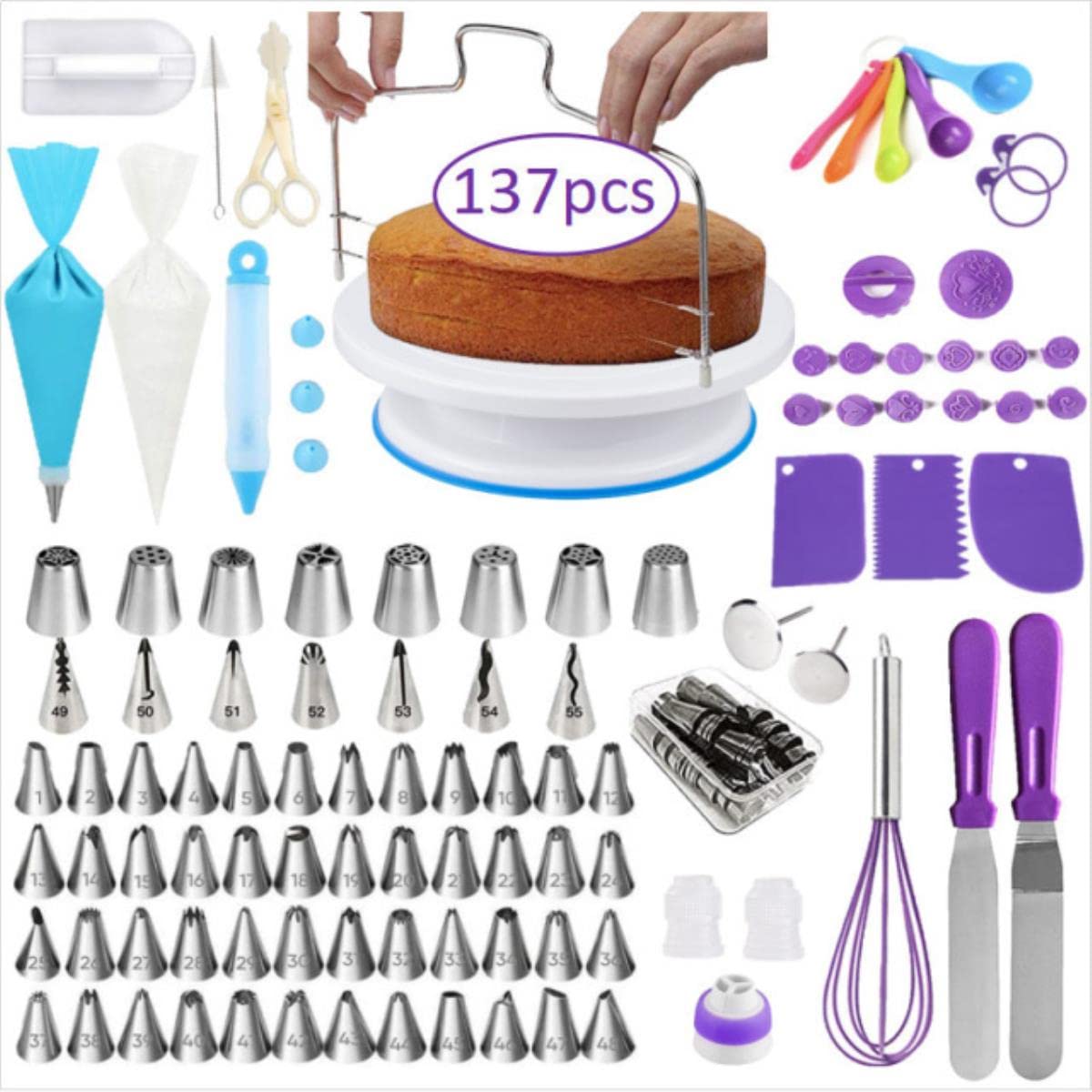 Set di giradischi per torte Kit di strumenti per la decorazione di torte Giradischi Strumento di cottura Ugello per tubazioni Set di sacchetti per pasticceria Set di prodotti da forno Skeleton-Poloni