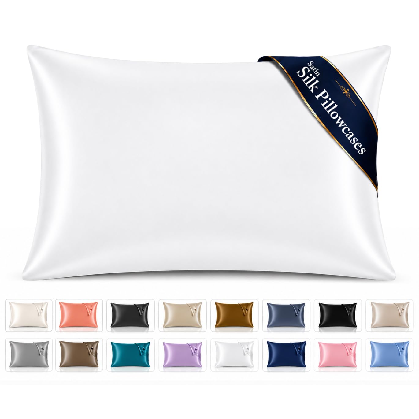 Pamposh Satin Silk Pillowcases For Hair And Skin 2 Pack Standard Size with Envelope Closure (2 Pcs Pillowcases (50 x 75 cm), White)