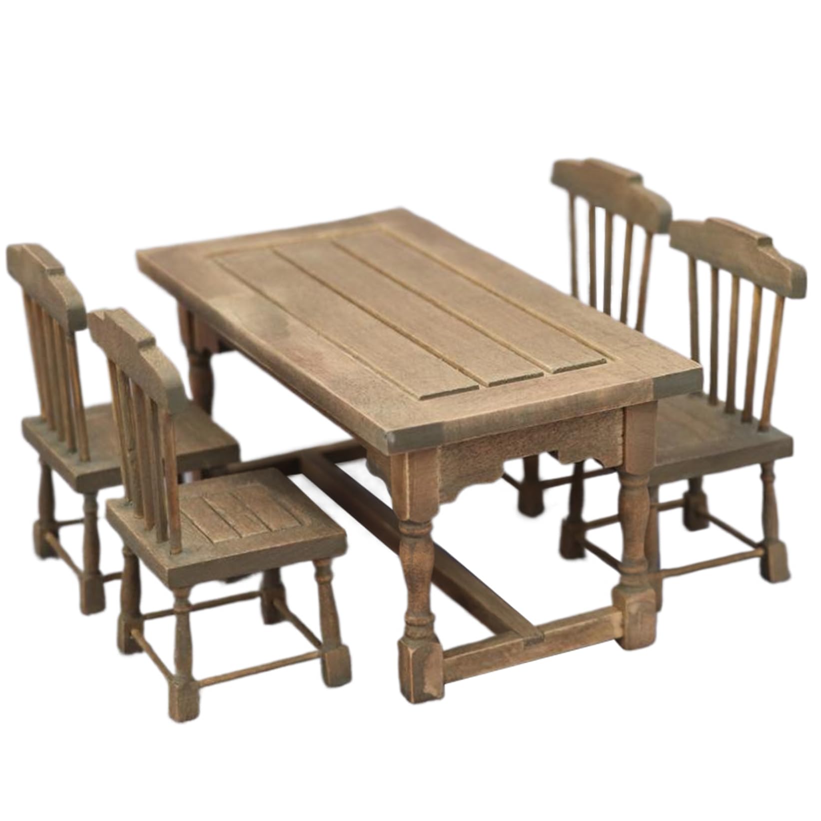 Dollhouse Dining Set - 5PCS 1/12 Scale Wooden Miniature Table and Chair, Lifelike Furniture for Dollhouse