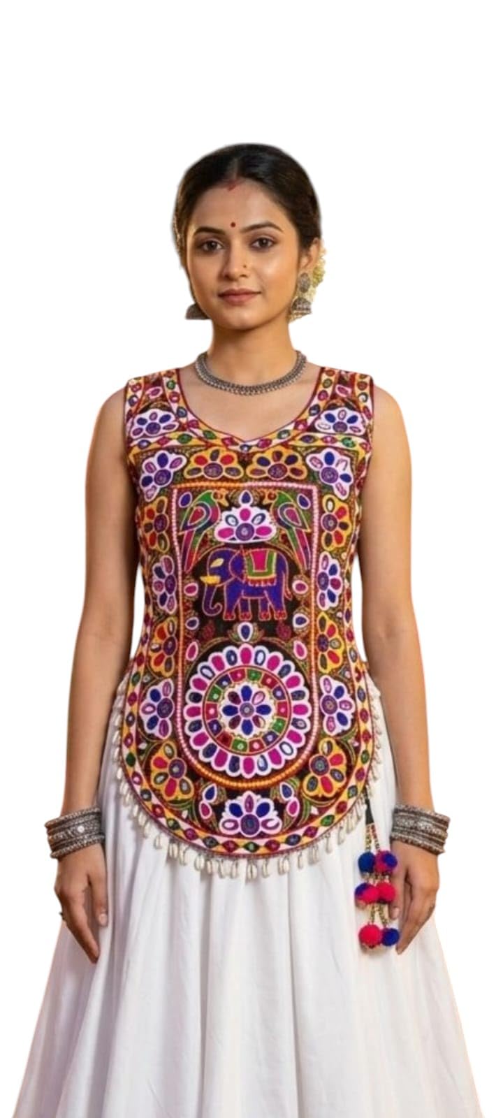 GAJVU Kutchi Embroidery Patch with Elephant and Floral Motifs, Multicolour, Traditional Gujarati Style, with Tassels (Patch -1)-image-32