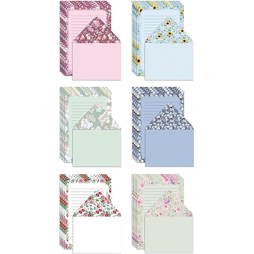 Better Office Products Mini Stationery Set, 100 Piece Set (50 Lined Floral Sheets + 50 Matching Envelopes), 5.5 x 8.25 inch, 6 Unique Designs, Double Sided Printing, Double Side Lined Paper,