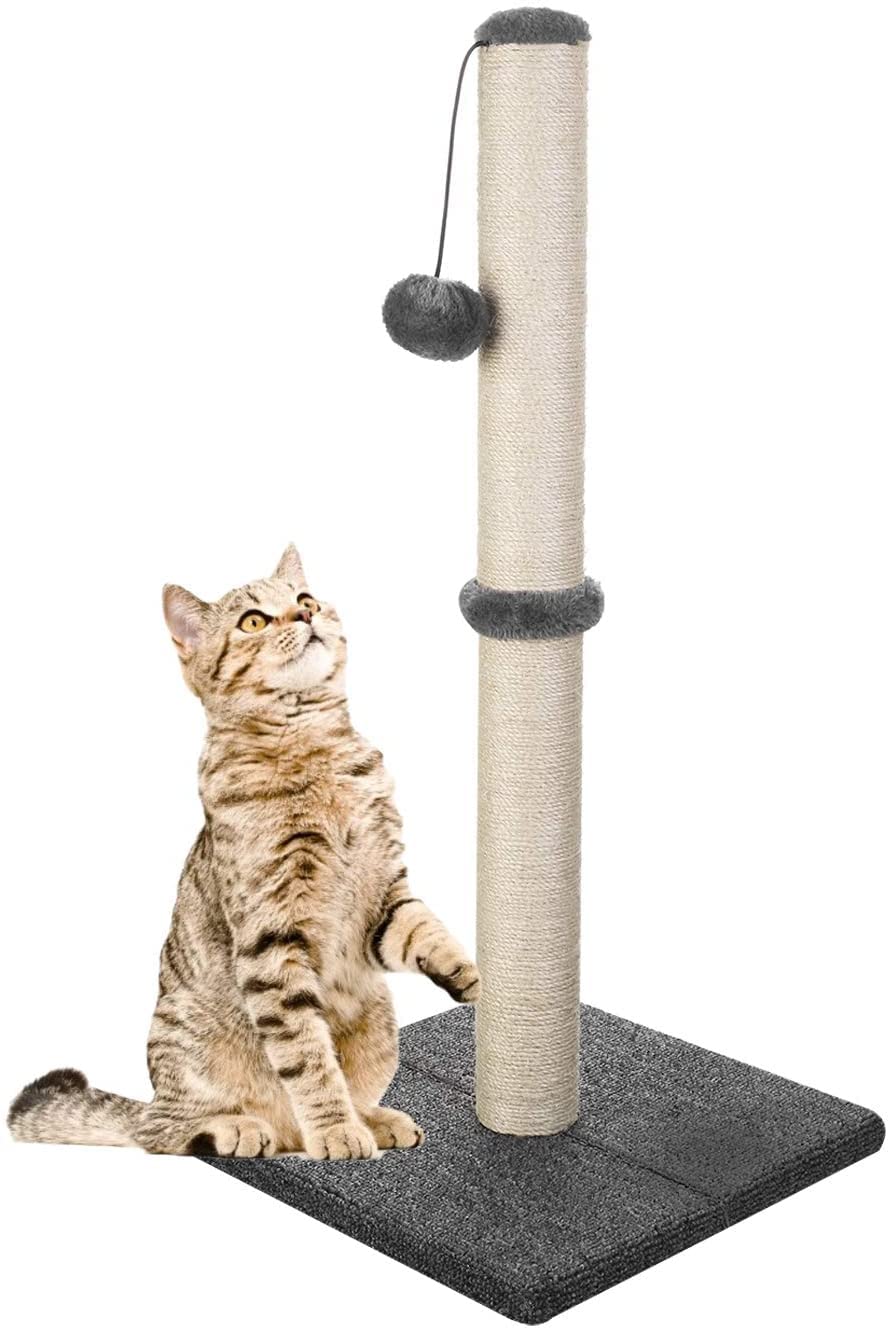 Tiragraffi Per Gatti Awefrank 86cm - In Sisal Naturale | Con Palla Appesa | Morbido Peluche E Base Stabile
