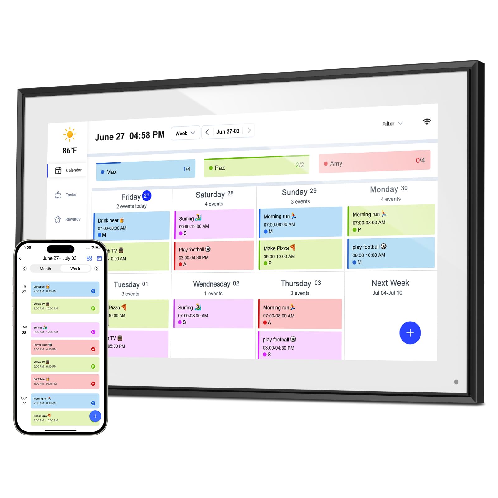 Canupdog 15.6 Inch Digital Calendar Wall Planner 2025-2026 – HD Touchscreen Smart Photo Display for Family Schedules, 32GB Electronic Calendar Chore Chart + To-do List, Wall Mount & Desktop Stand