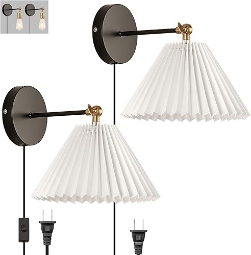 Miniatura 1 de Aplique de pared enchufable, juego de 2 lámparas de pared blancas enchufables, lámpara de pared con cable de enchufe e interruptor de