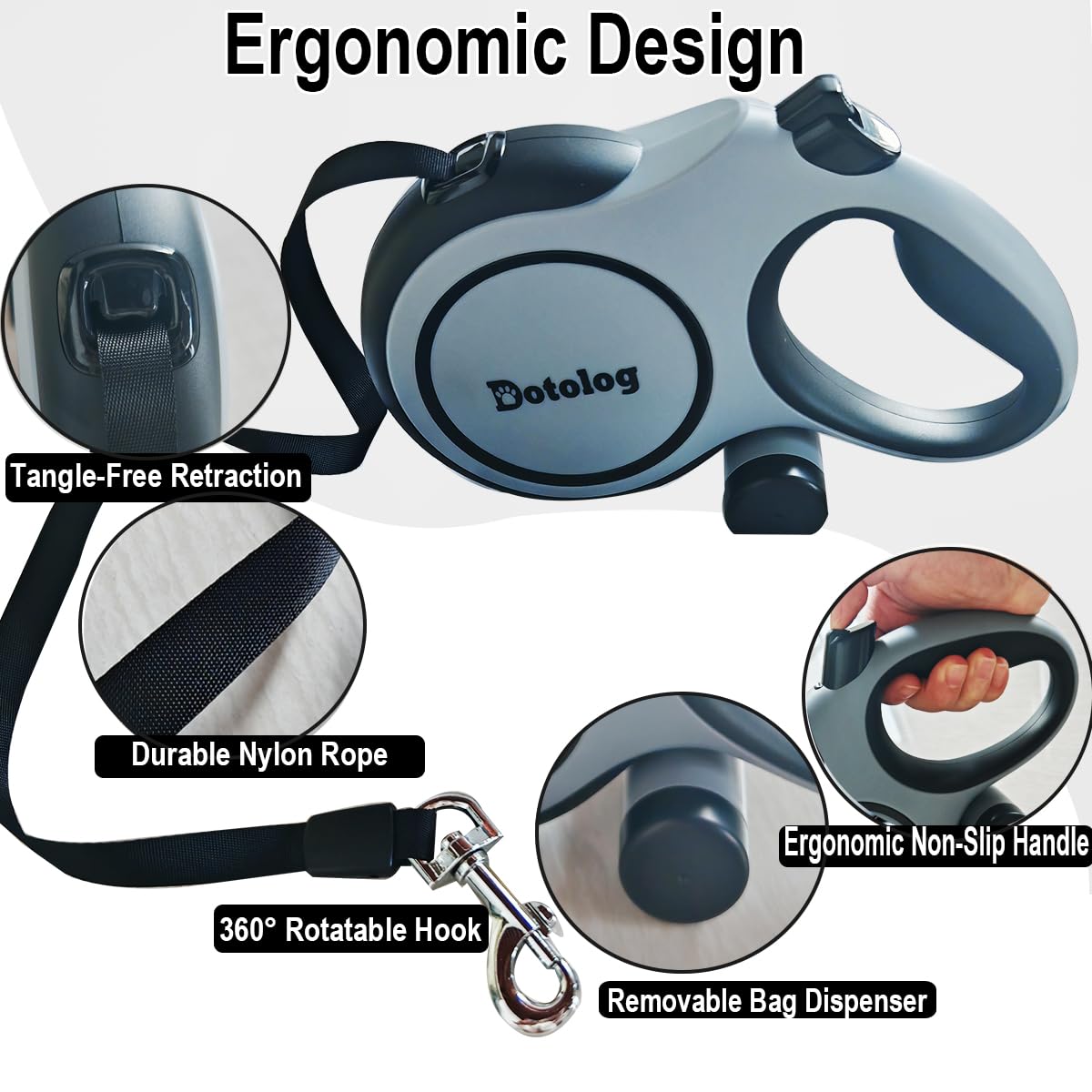 Retractable Dog Leash, Dotolog 26ft Extendable Lead, Tangle-Free Pet Retractable Lead with One-Touch Lock - Image 4