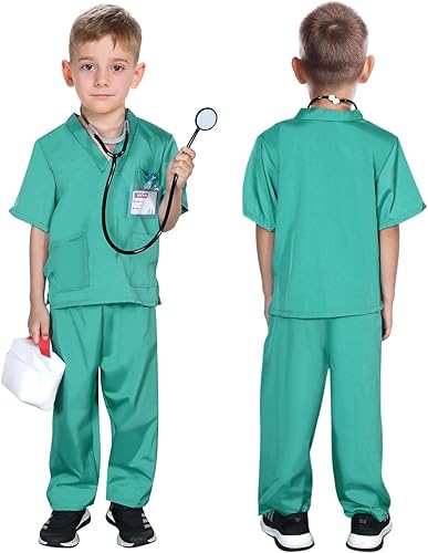 Miniatura 4 de Disfraz de médico para niños, kit de juego de simulación con abrigo de laboratorio, bolsa de transporte, accesorios de Halloween para niños y niñas