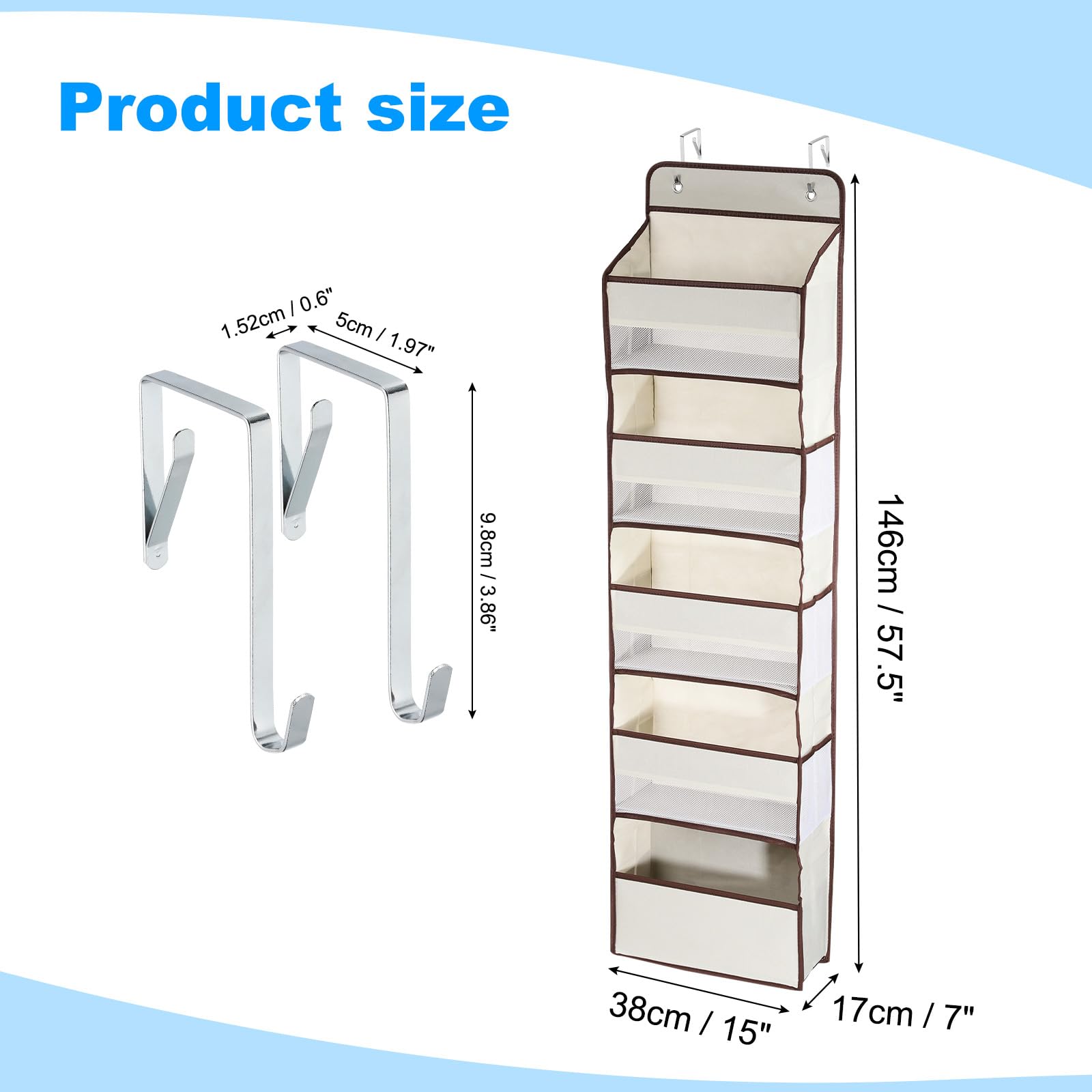 PATIKIL Over The Door Shoe Organizer Hanging Rack Storage with 5 Large Pockets & 6 Side Pockets Wall Mount 35 lbs Weight Capacity for Door Wall Closet Shoes 5 Layer - Image 3