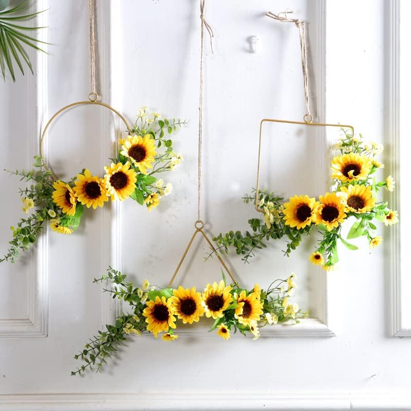 花柄 壁掛け 屋内外 壁装飾 ハンギングバスケット 鉄製 吊り下げ 写真 写真 シーンデコレーション (ひまわり-S)