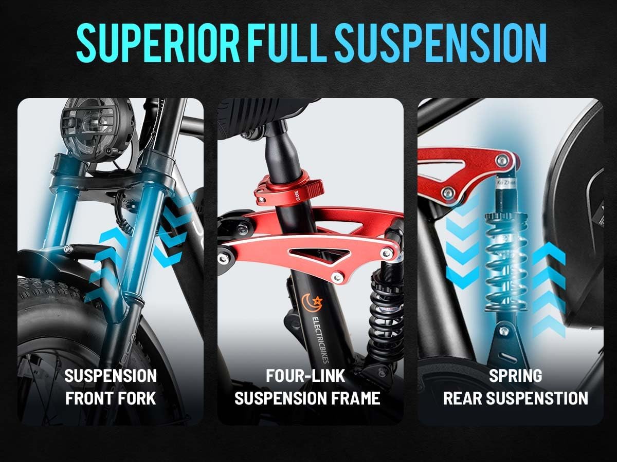 eAhora 2026 Luna/Terra 3000W/1500W 33MPH Dual Motor Ebike for Men Women, 20/15Ah 80+ Mi Long Range Electric Bike for Adults, 20" Fat Tire Full Suspension All-Terrain E-Bike with Hydraulic Disc Brake