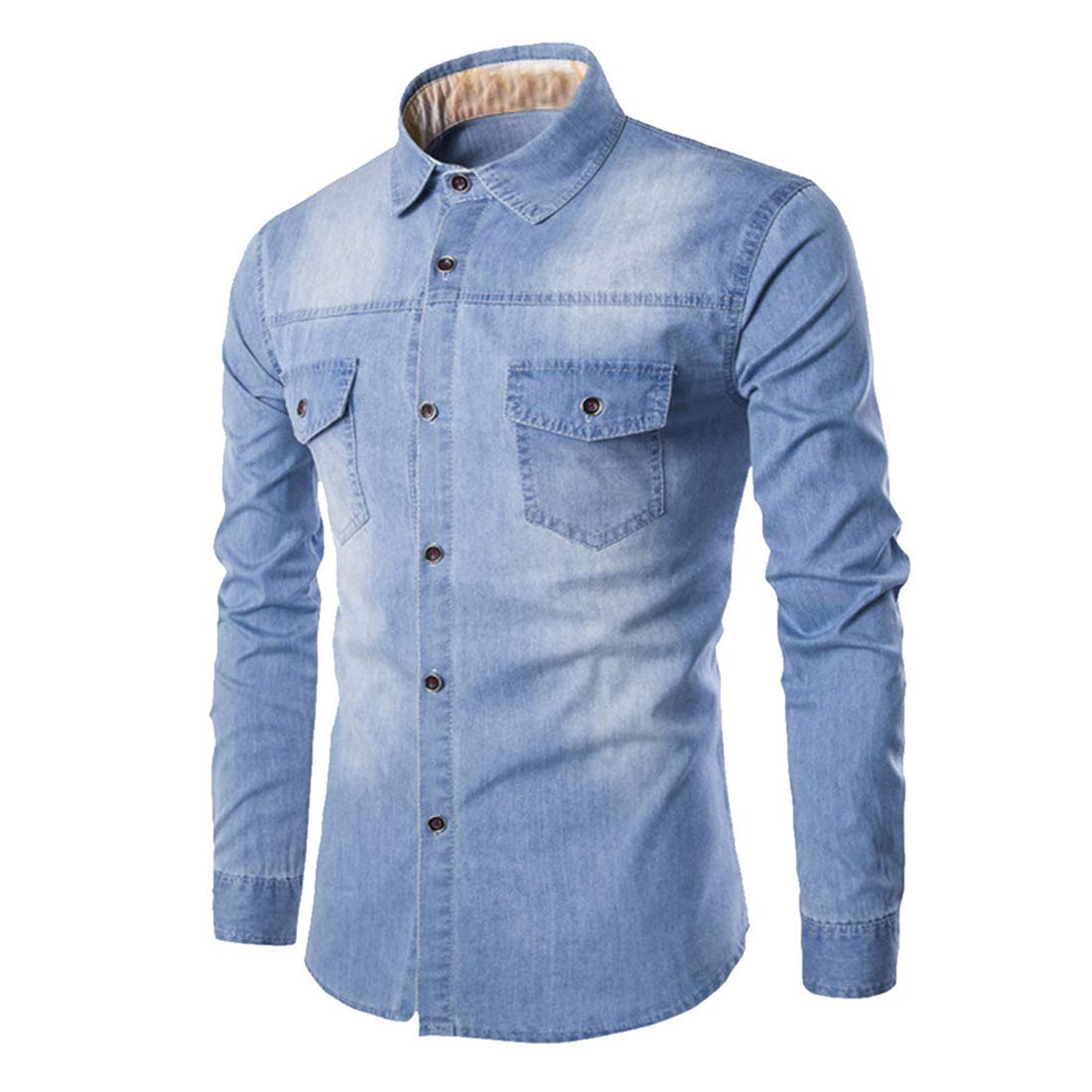 Men Shirt Elegant Gentleman Comfortable Denim Shirt Men Long Sleeve Spring and Autumn Fashion Retro Holiday Casual Basic Men Shirt Men Top