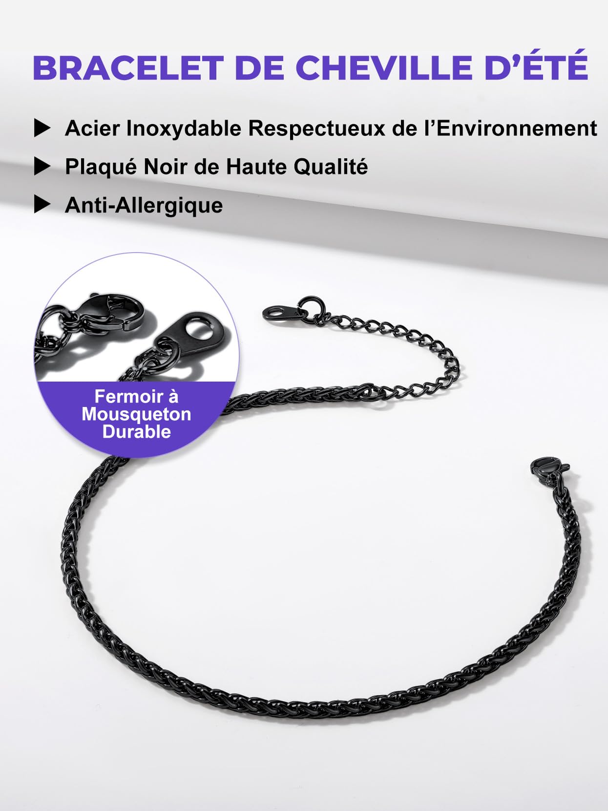 Richsteel Chaîne de Cheville Femme Fille,Bracelet Cheville Chaine de Pied en Or/Acier Inoxydable Maille 3mm/6mm Figaro/Corde/Cubaine Réglable 25+5 cm,Bijoux de Cheville pour Femmes et Filles
