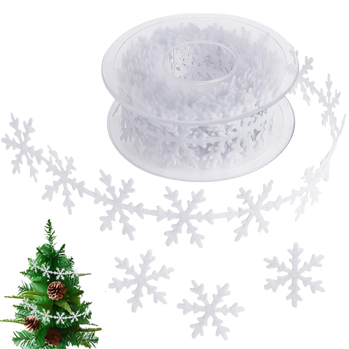 LNQ LUNIQI 5m Snowflake Decorative Lace Fabric Ribbon for Sewing, Crafts, Gift Wrapping & DIY Decoration (White, 1 Roll)