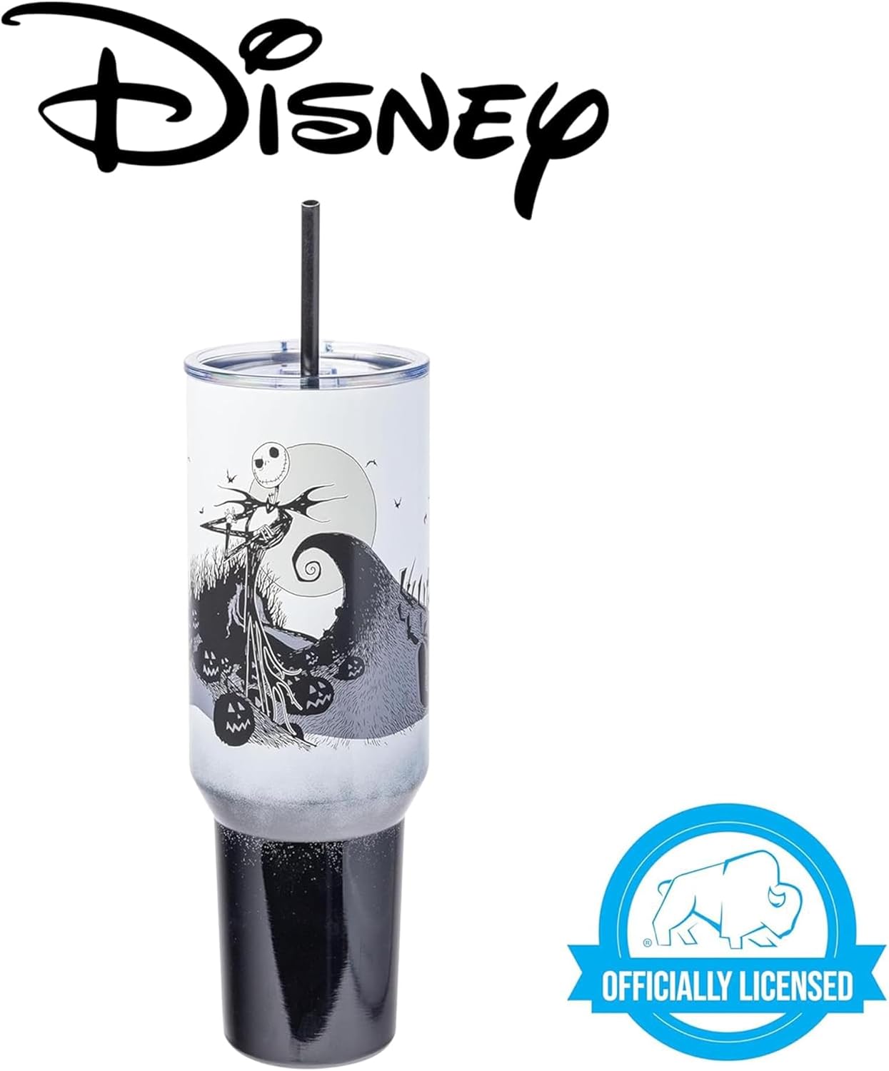 Silver Buffalo Disney Nightmare Before Christmas by Tim Burton Jack Skellington Hill and Moon Double Walled Stainless Steel Tumbler with Handle and Straw, Fits in Standard Cup Holder, 40 Ounces - Image 8
