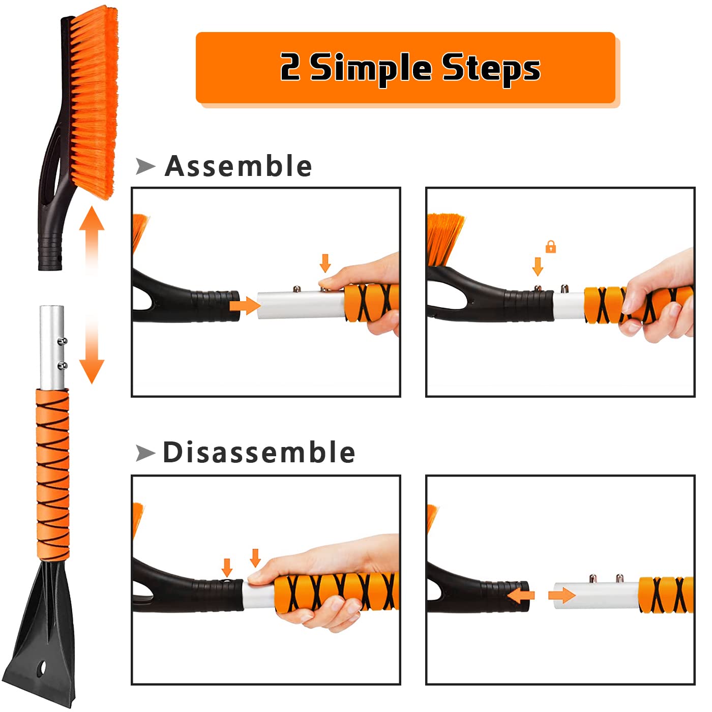 Showvigor Cepillo de Nieve, 68cm 2 en 1 Desmontable Coche Nieve Cepillo y Rasqueta Hielo Coche con Mango de Espuma Ergonómica, Conveniente para los Coches, Camiones, SUVs