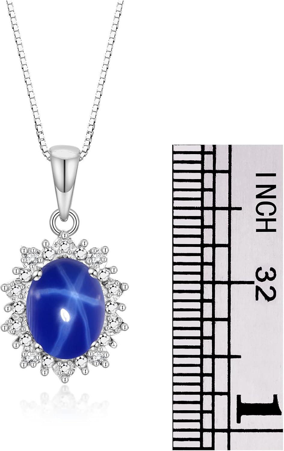 Rylos Sterling Silver Princess Diana Inspired Necklace: 9X7MM Blue Star Sapphire & Sparkling Diamonds - 18" Chain Exquisite Birthstone Jewelry