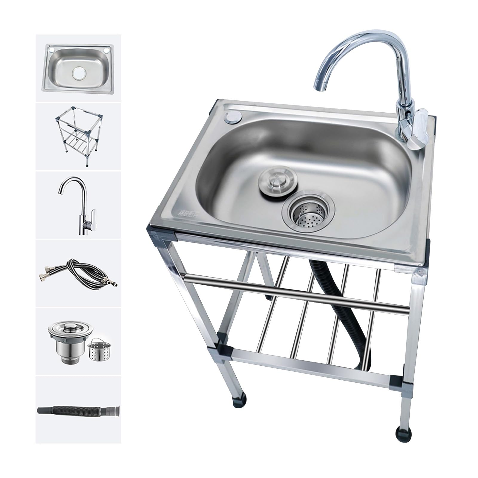 Yuezouikl Edelstahl-Spültisch Mit Unterschrank - 50x50x80 Cm, Mobil & Outdoor-tauglich Für Küche, Bar, Garten