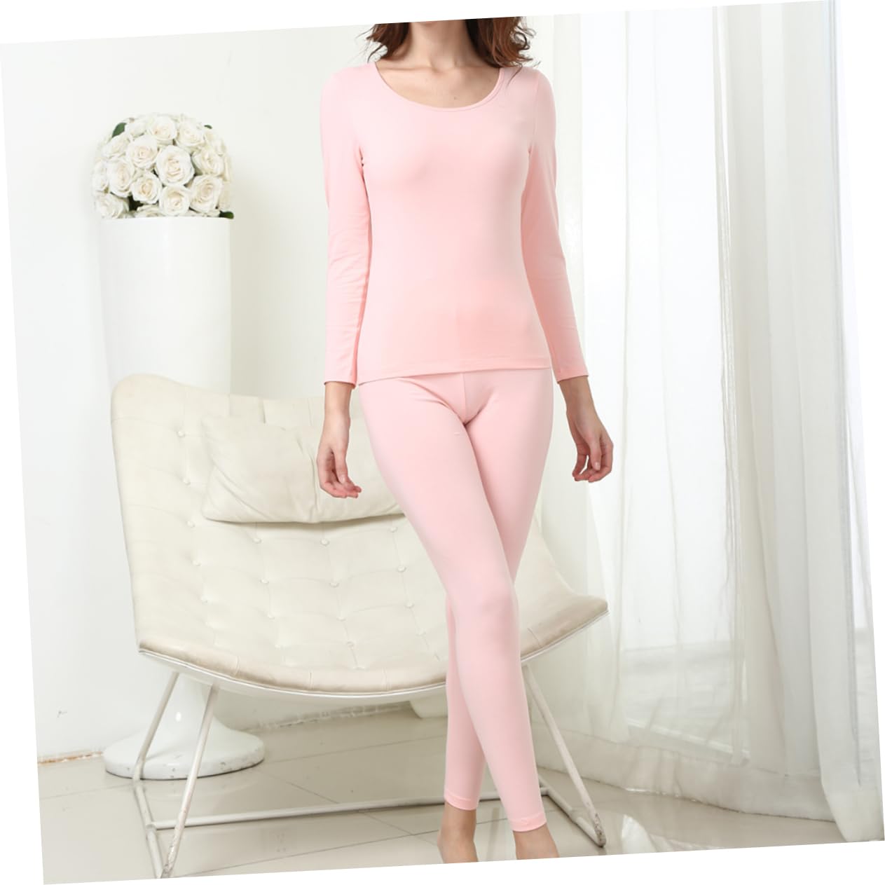 GALPADA 2 Pz Mutandoni Lunghi da Donna Biancheria Intima Termica in Cotone Biancheria Intima Termica per Donna ia a a da Girocollo Impostare Mancare Rosa