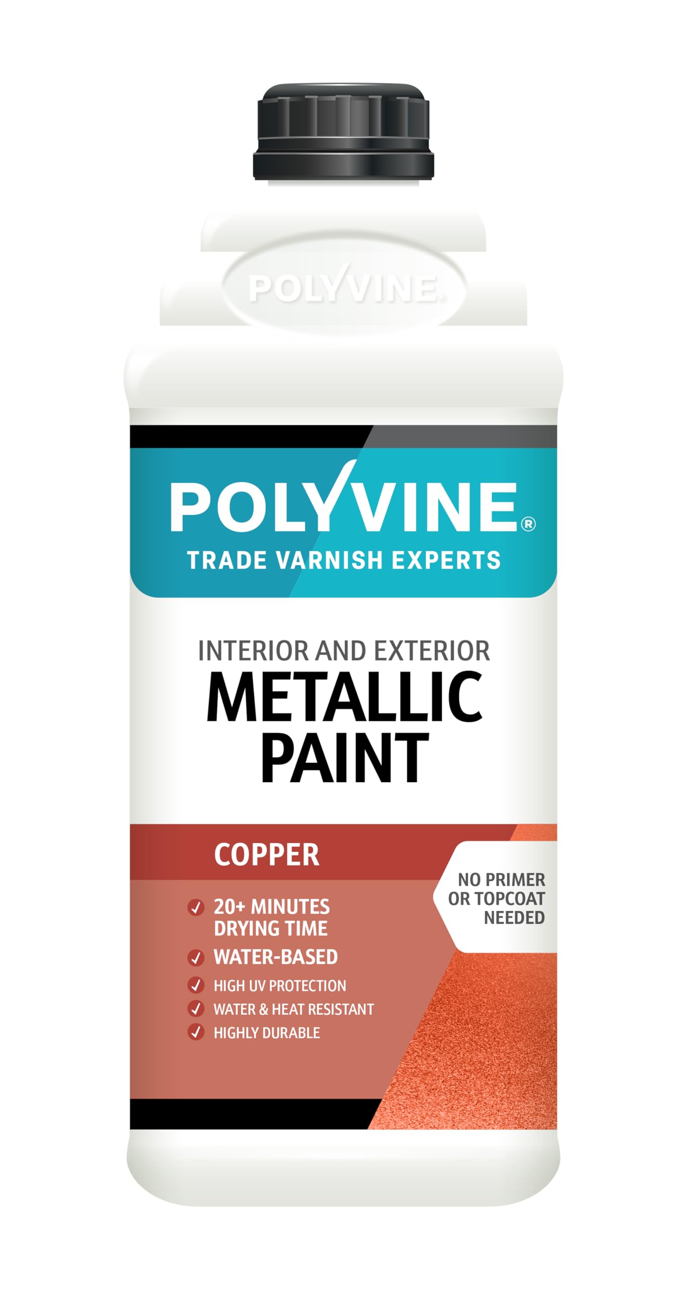 Polyvine Metallic Paint – Acrylic Metallic Heat Resistant Paint No Primer or Topcoat Needed - Water & UV Resistant Decorative Paint for Ceramics, Furniture, Ornaments, Interior Walls, Metalwork & More — image 1