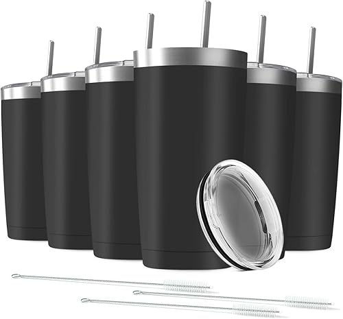 Miniatura 10 de Vaso aislado de acero inoxidable de 20 onzas con popote y tapa, taza de café de viaje de doble pared aislada al vacío, vaso a granel, adecuado para