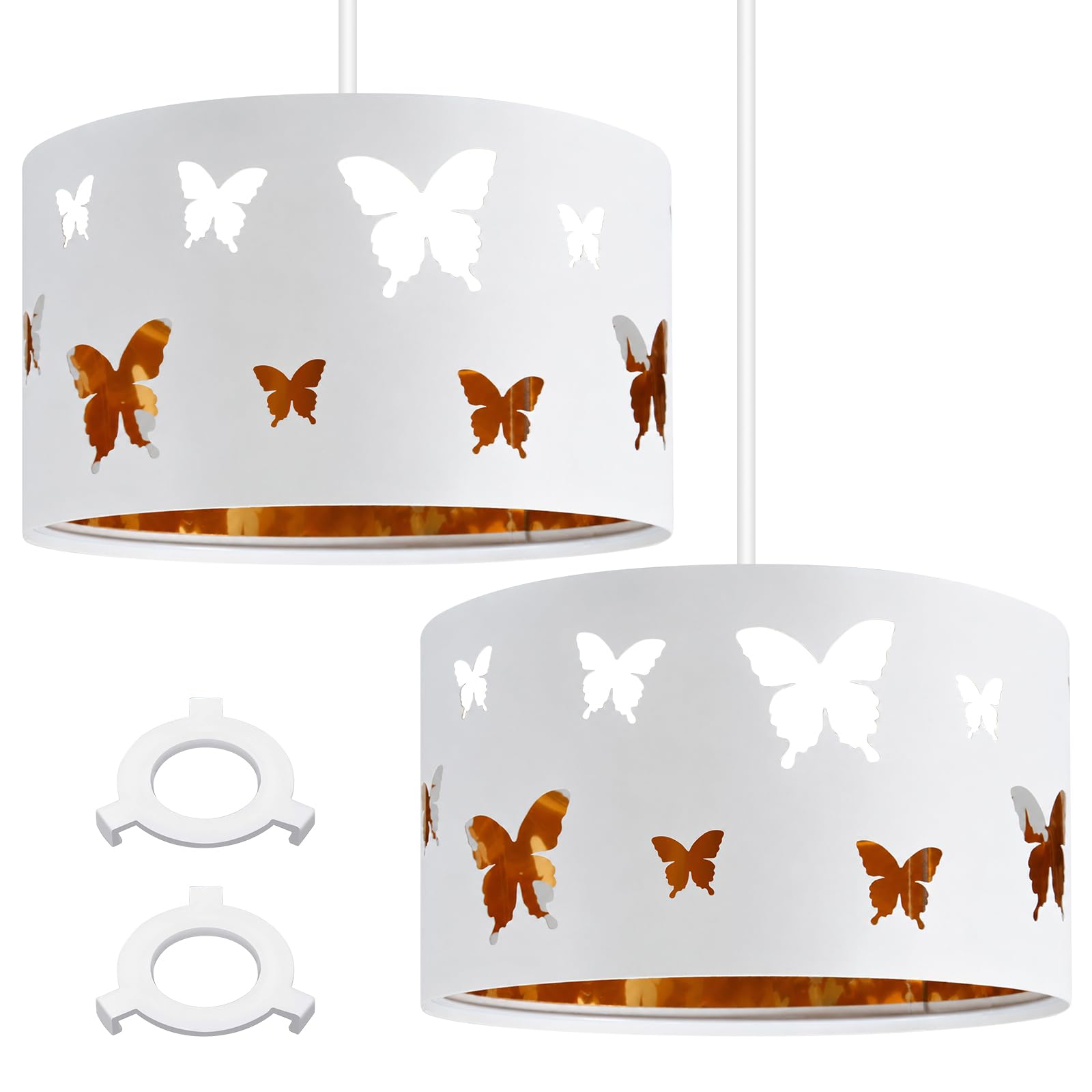 Weewooday 1 Tier Gold and White Lampshades Modern Cut Out Butterfly Design Light Shade Ceiling for Table Pendant Lights, Bedroom Decor, Ceiling Lamp Shades for Living Rooms, Diameter 25cm