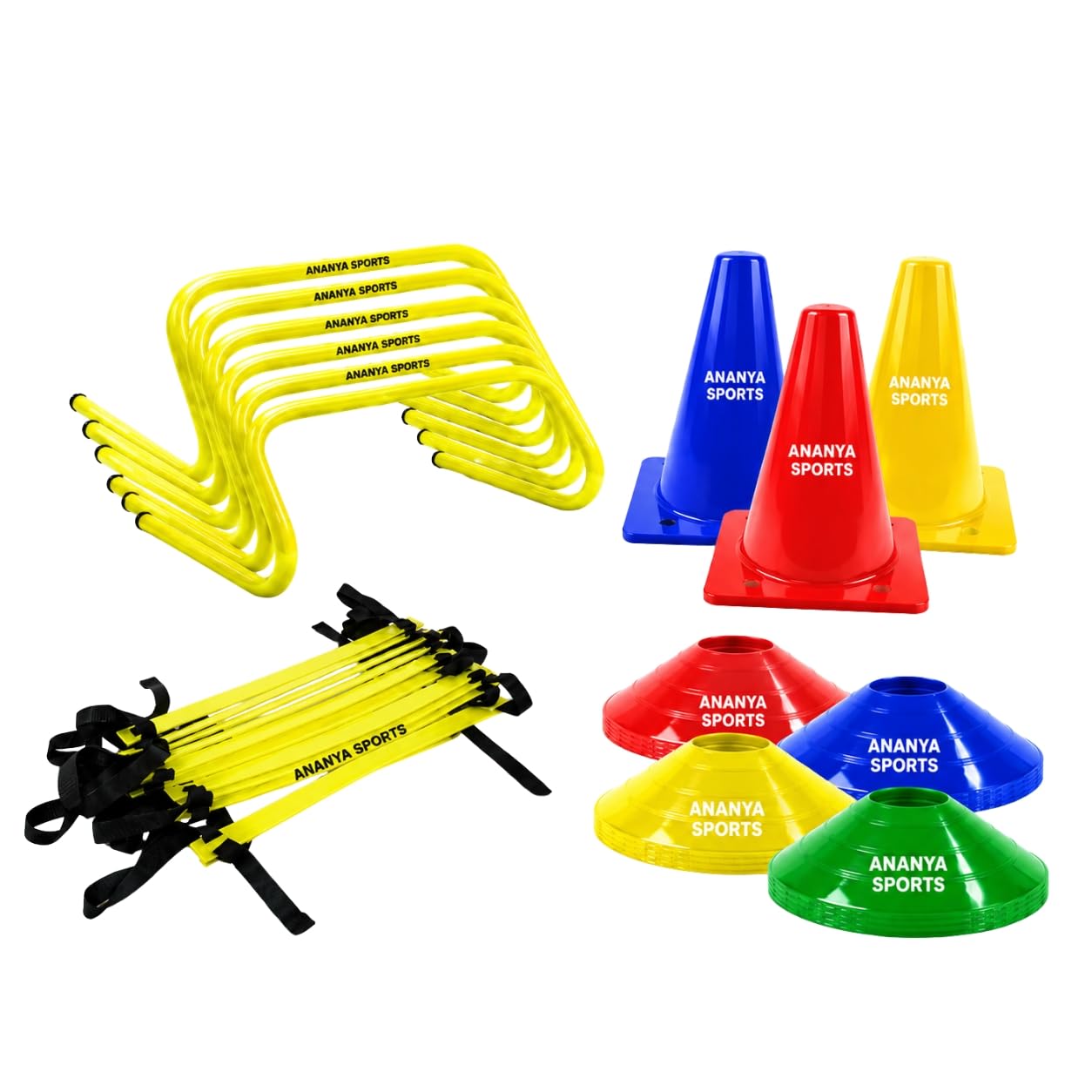Combo of Agility Ladder 4 Meter + 6 Marker Cones (6-inc) + Saucer Cones Set of 20+ Agility Hurdles 6 inch 6 pcs-image-16