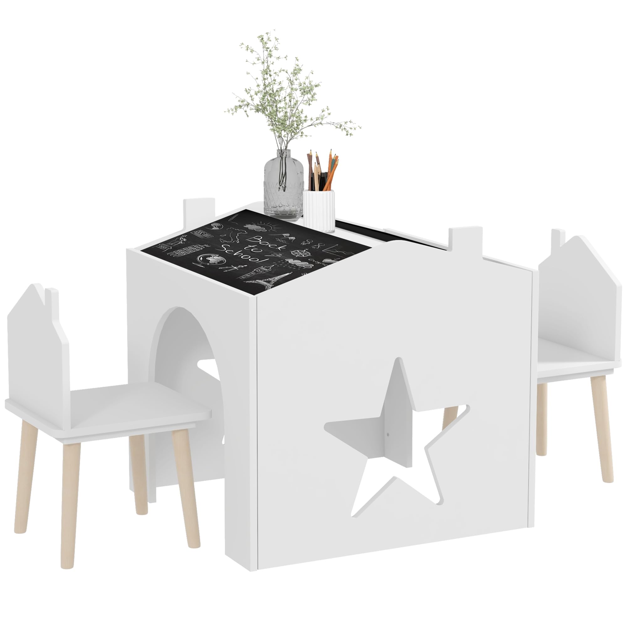 AIYAPLAY Ensemble 1 Table et 2 Chaise 3 Pièces pour Enfants 3-8 Ans Blanc