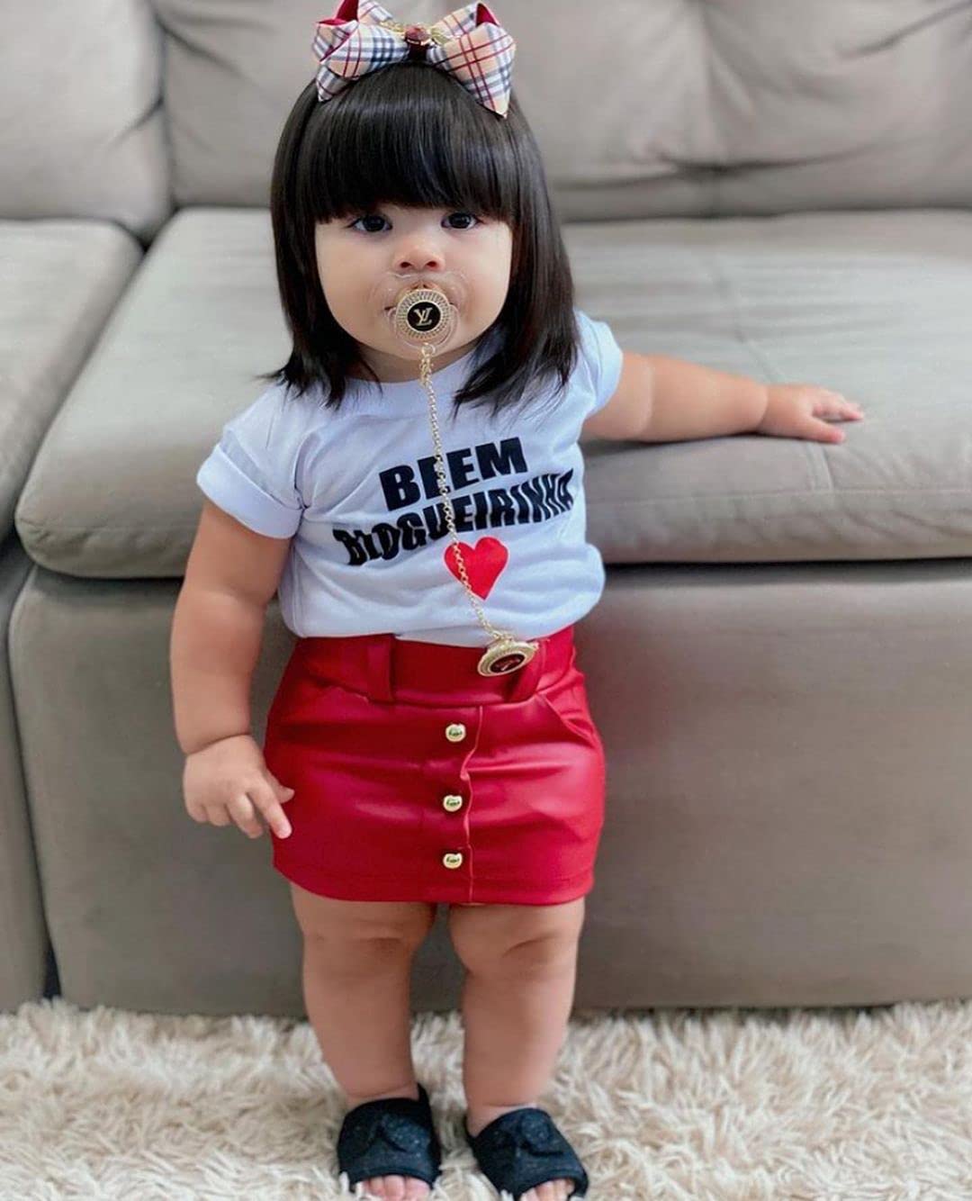Toddler Baby Girl Skirt Set Short Sleeve Letter Print T-Shirt Top A-line Mini Skirts 2Pcs Summer Outfits Set (Leather Skirt-White,1-2T)