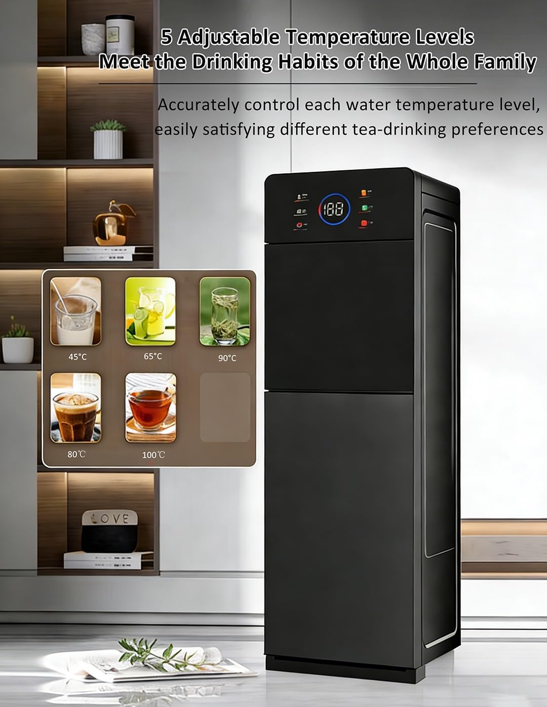 5-Gallonen-Wasserspender Mit Bodenbefüllung, Tür Aus Gehärtetem Glas Und Intelligentem Touchscreen, 5-Temperatur-Einstellung (heiß/kalt/Raum), For Zuhause Und Büro