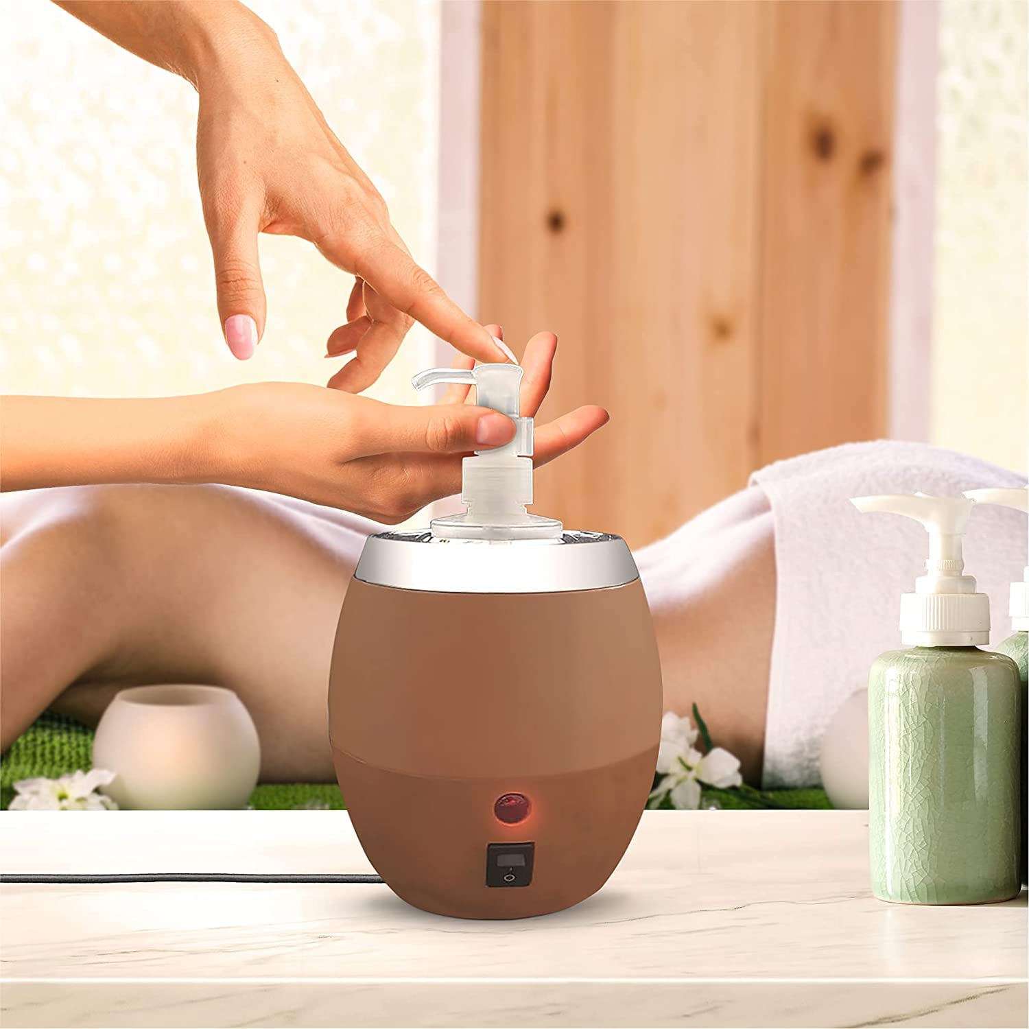 Master Massage Réchauffeur d'huile automatique chauffe-huile massage une bouteille prise UK