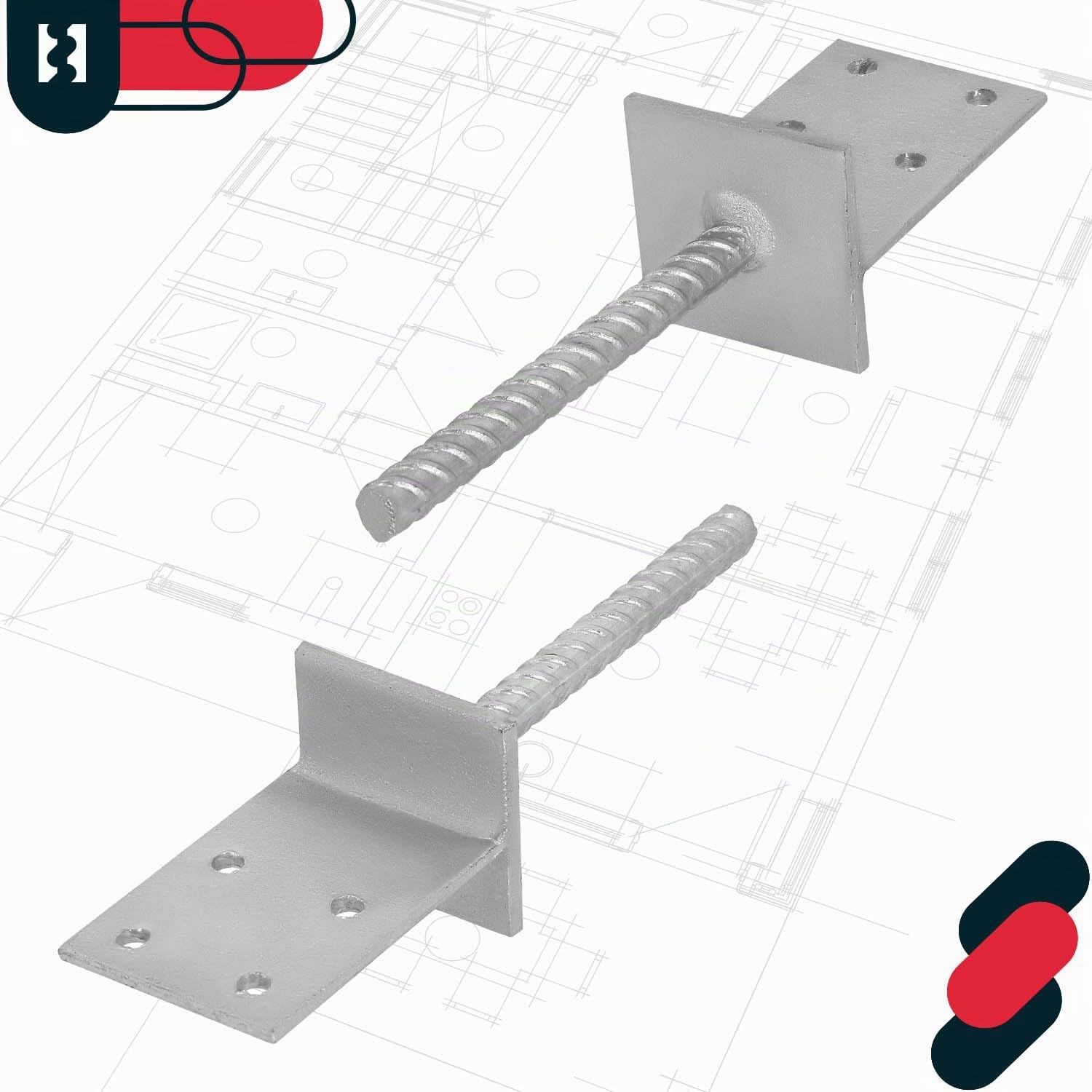 KOTARBAU® Support de poteau en T 130 x 90 x 6 mm à sceller dans le béton avec ancrage béton en acier d'armature, galvanisé à chaud