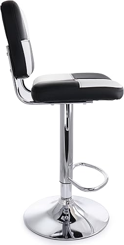Miniatura 4 de Elama Taburete de bar ajustable de piel sintética de 2 piezas en blanco y negro con base cromada