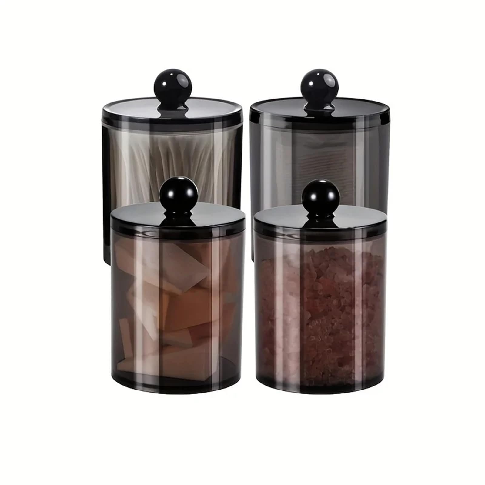 AHUFGN Cotton Pad Holder 2/3/4 Pack Qtip Dispenser Apothecary Jars Bathroom Jar 10 Oz Black Plastic Holder Storage Box For Cotton Ball, Swab(4pcs)