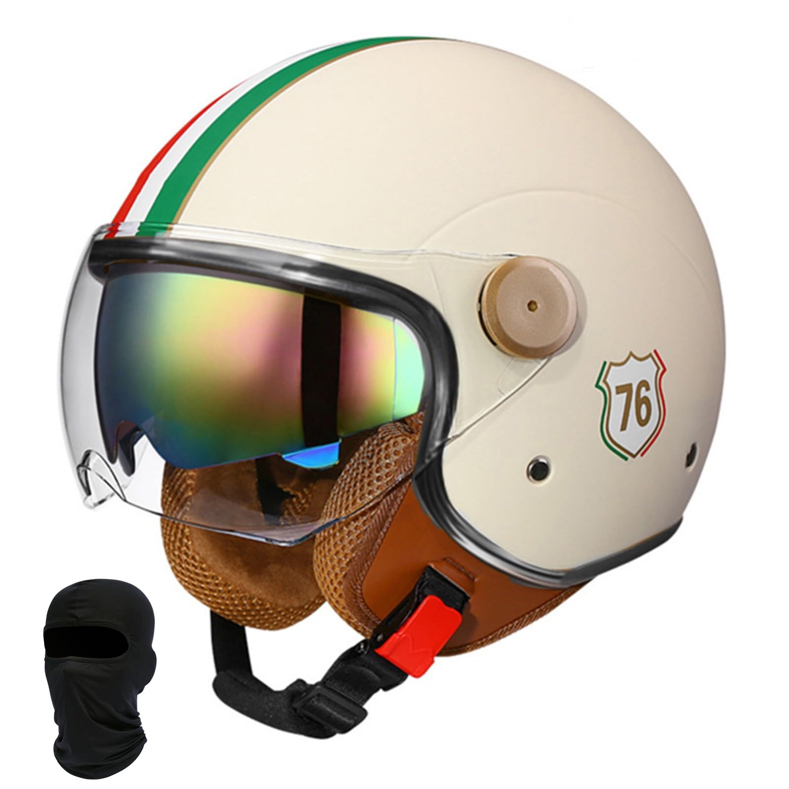 Beyswage Jet Helmet 3/4 Open Face Motorcycle Helmet Vintage With Double Goggles Comfort Lining Earmuffs ECE Certified Crash Helmet For Adult Men Women