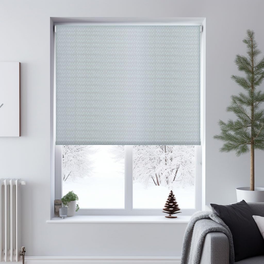 Window Style Blackout Roller Blind - Zig Zag Blue - 90cm x 170cm