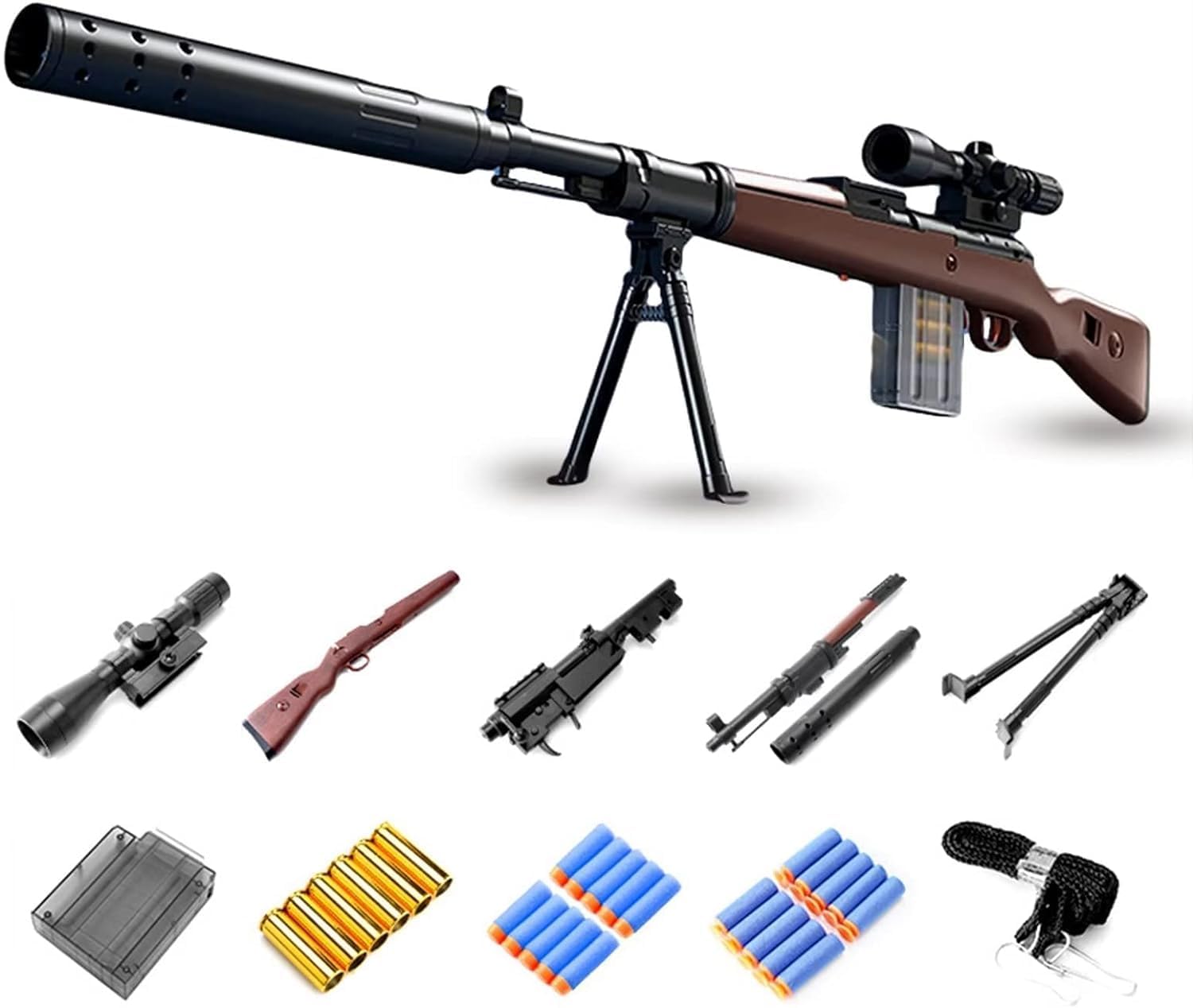 Bala de Espuma para Rifle de Francotirador con 20 Bolas Suaves, Rifle de Francotirador con Bisel para niños Unisex, Juego de Blaster para niños, niños y Adultos (Kar 98K)