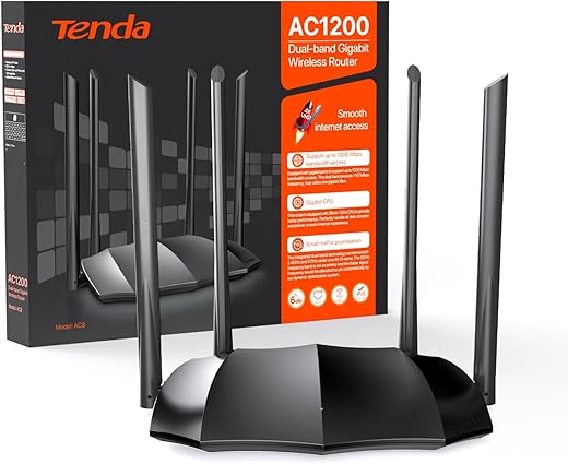 Tenda AC8 AC1200 Dual-Band MU-MIMO Wireless Gigabit Router, Wi-Fi speed up to 867Mbps/5G + 300Mbps/2.4G, 4 Gigabit Ports, Parental Control, Guest…
