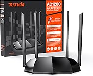 Tenda AC8 Dualband Gigabit WLAN-Router 867Mbit/s 5GHz + 300Mbit/s 2,4GHz, 4 Gigabit Ports,Mu-MIMO,4 * 6dBi Externe Antennen，IPV6 schwarz