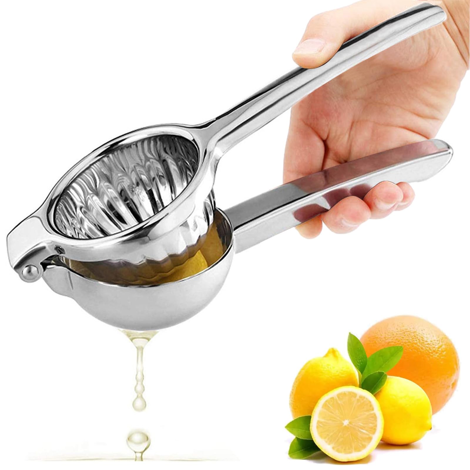 Exprimidor Limón Manual Plata, Extractor Jugo Acero Inoxidable, Prensa Mano Limones Anticáustico para Cocina, Cócteles, Bares, Restaurante, Exprimidor Limon para Cítricos, Naranja, Lima (8cm Diámetro)