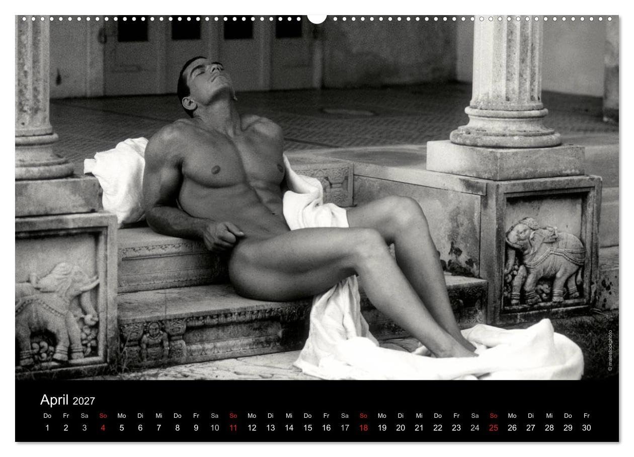CALVENDO - Traummänner Männerträume (Wandkalender 2027 DIN A2 quer), Monatskalender: Querformatiger Monatskalender mit 13 schwarzweissen Fotos von träumenden Traummännern